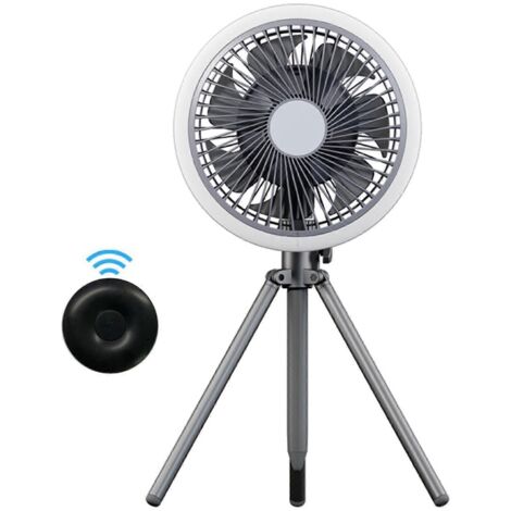 Ventilateur de camping télécommandé avec lanterne LED et ventilateur de plafond oscillant sur trépied
