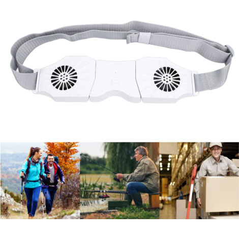 Ventilateur de Ceinture 8000mAh Rechargeable USB Triple Vitesse à Double Ventilateurs pour le Corps, pour le Camping, la Ferme et les Activités Outdoor (White)