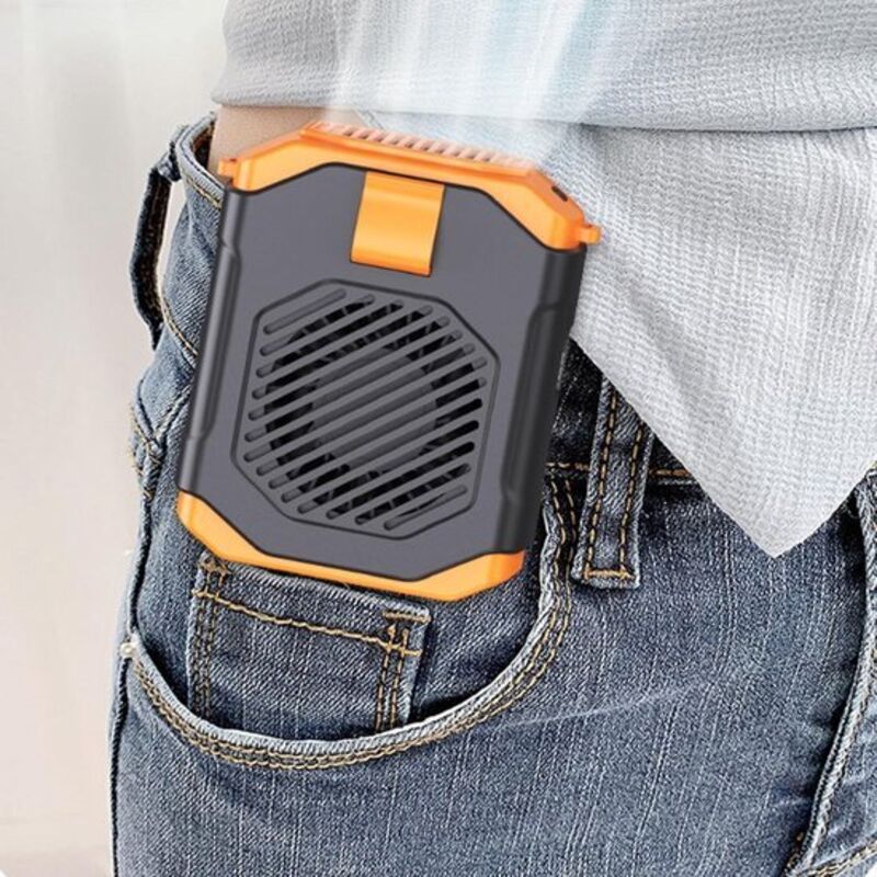 Ventilateur de ceinture portable 2025 - 5 vitesses - Mode turbo 13 000 tr/min - Avec lampe torche LED - Idéal pour les activités de plein air (Orange)