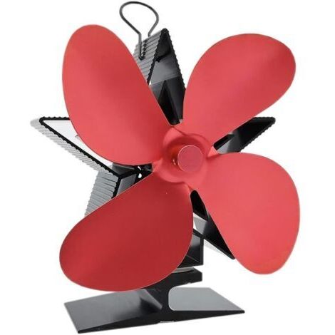 Ventilateur de cheminée 4 pales alimenté par la chaleur pour poêle à bois, cheminée (rouge)