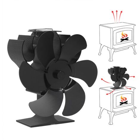 Ventilateur de Cheminée 6 Lames Autonome à Energie Thermique Noir Diamètre 152mm Résistance Haute Température pour Poêle Bois