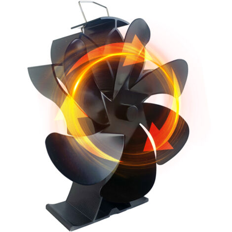 Ventilateur de cheminée à 6 pales, alimenté par la chaleur, non électrique, en forme de lotus, silencieux, avec support pour poêle à bois/à granulés/à bûches.