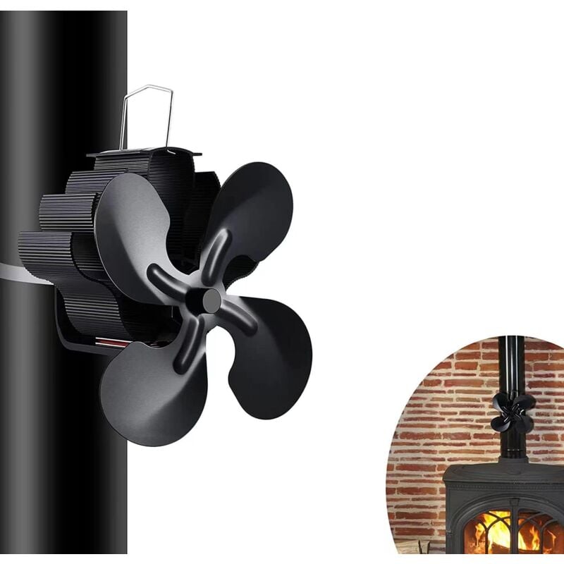 Ventilateur de cheminée à chaleur 4 lames Ventilateur pour Foyer,pour Poêle à Bois/Cheminée/Gaz/Granulés/Bûches