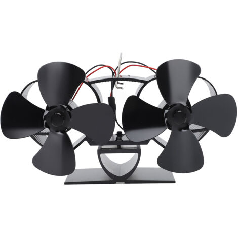 Ventilateur de cheminée à énergie thermique, 4 pales en alliage d'aluminium, double tête, noir de remplacement