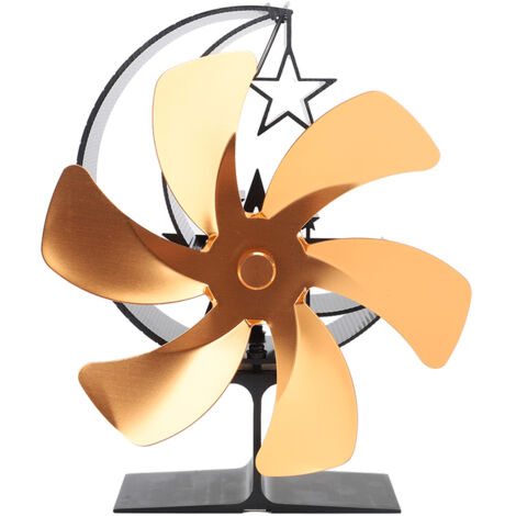 Ventilateur de cheminée à énergie thermique 6 pales, design demi-lune doré, circulation d'air rapide pour poêle à bois