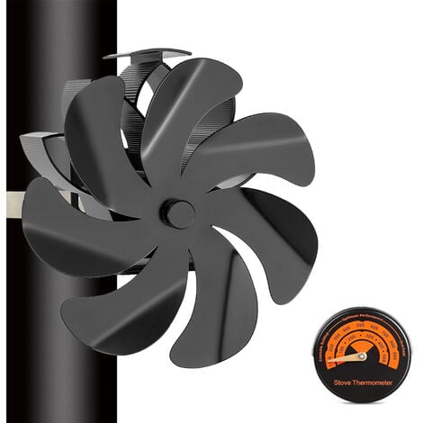 BLEOSAN Ventilateur de Cheminée avec Thermomètre - Ventilateur Poele à Bois 7 Pales Silencieux pour Poêle à Bois Cheminée - Fixé sur le Tuyau de Cheminée