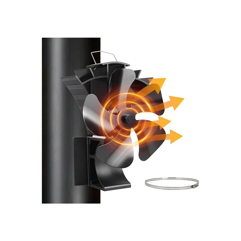 Voda - Ventilateur de cheminée sans électricité 5 lames magnétique pour poêle à bois Ventilateur silencieux efficace pour la distribution de l'air