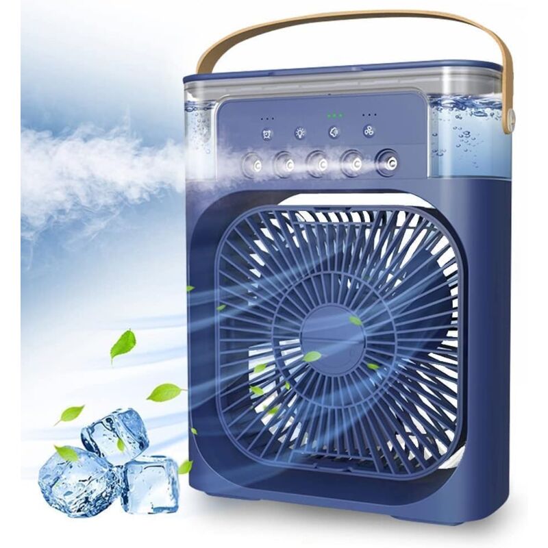 Ventilateur de climatisation portable, alimenté par USB, humidificateur d'air, 7 LED, petit refroidisseur d'air avec 3 vitesses, ventilateur de