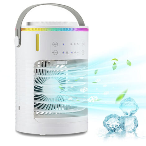 Ventilateur de climatiseur portable avec minuterie de 2 à 8 heures, mini ventilateur de refroidissement à lumière LED 7 couleurs