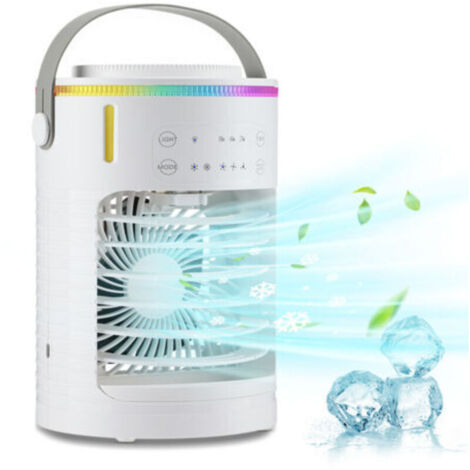 Ventilateur de climatiseur portable avec minuterie de 2 à 8 heures, mini ventilateur de refroidissement à lumière LED 7 couleurs