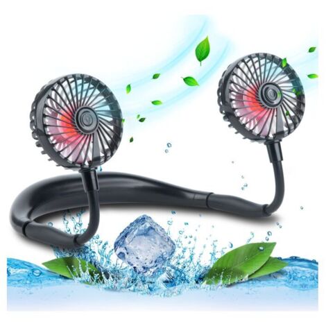 Ventilateur de cou mains libres, mini ventilateur personnel USB rechargeable, 3 vitesses réglables (noir)-