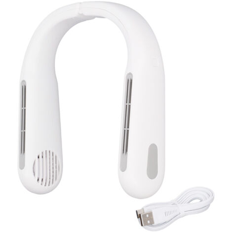 Ventilateur de cou portable mini, 3 vitesses de vent, refroidissement rapide, USB, pour sport voyage extérieur, blanc