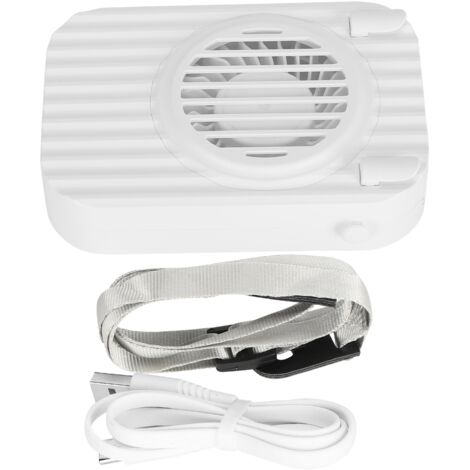 Ventilateur de cou portable USB, 3 vitesses, mains libres, design léger et pratique (Blanc)