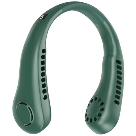 Ventilateur de cou portable, ventilateur de cou 5000 mAh, rechargeable par USB, ventilateur de cou personnel, 5 vitesses (Vert)