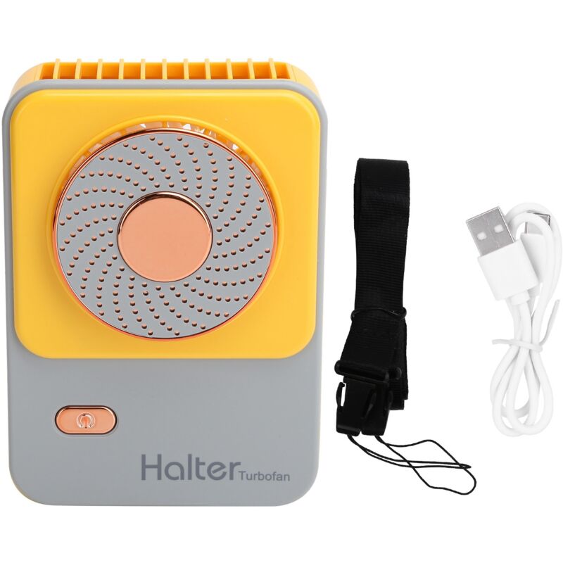 Ventilateur de cou rechargeable USB, 3 vitesses, portable pour extérieur - Jaune