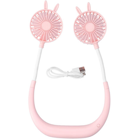 Ventilateur de cou rechargeable USB, ventilateur rafraîchissant portable pour extérieur, bureau, sport - Rose