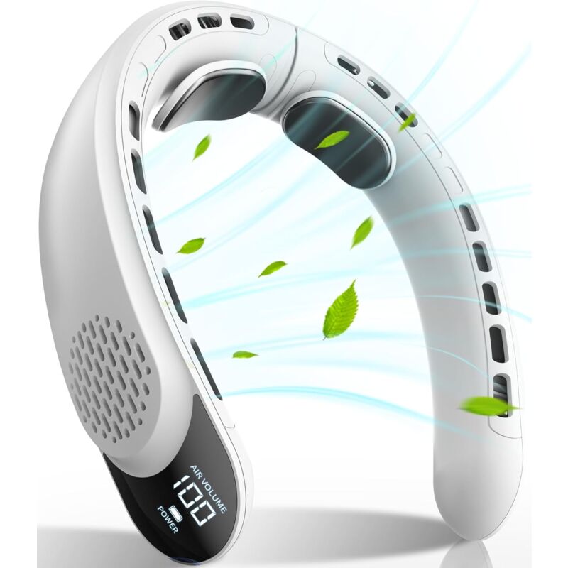 Ventilateur de cou rechargeable, ventilateur personnel avec affichage LED, 3 vitesses 4000mah alimenté par batterie, support USB type - C, portable,