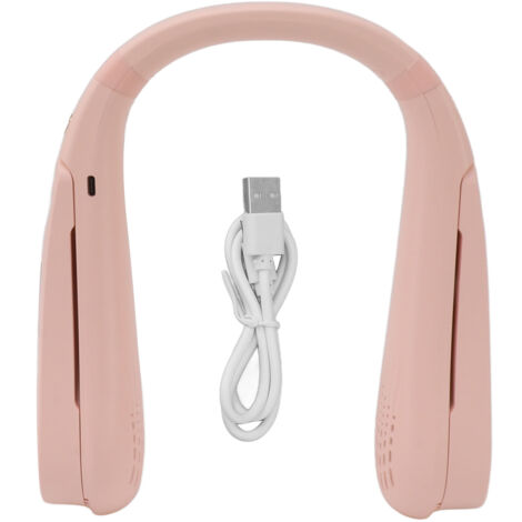 Ventilateur de cou sans pales, rechargeable USB, 5 vitesses, portable et léger pour extérieur, rose