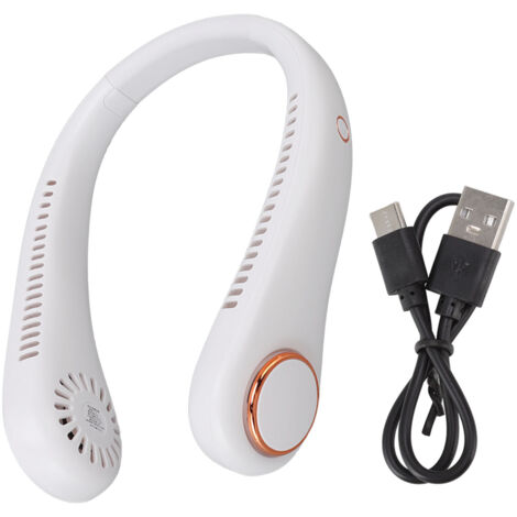 Ventilateur de cou suspendu 3 vitesses ventilateur de cou portable confortable rechargeable sans lame pour l'extérieur blanc