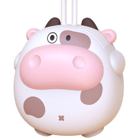 Ventilateur de cou suspendu en forme d'animal de dessin animé, avec lanière, alimenté par batterie, sans lame, Rechargeable par USB, portable, vache mignonne blanche