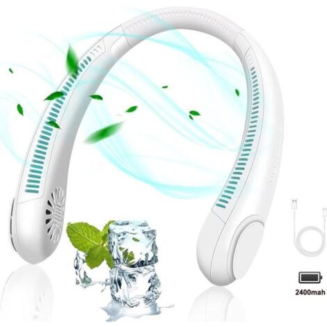 Ventilateur De Cou Suspendu Sans Feuilles USB Chargeant Lazy Mute Mini Cadeau De Fan D\'étudiant-Blanc