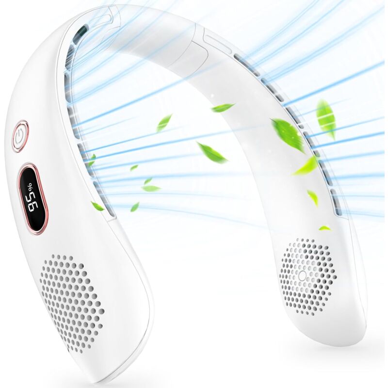 Ventilateur de Cou,Portable USB Ventilateur de cou sans lame Silencieux avec flux d'air à 360°,3 Vitesses Rechargeable Mini Ventilateur Personnel