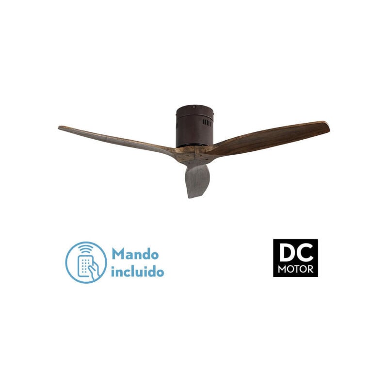 Fabrilamp - todolampara - Ventilateur demoteur de plafond DCmodèle aguilon Marron, 3 pales Chêne, 5 vitesses, télécommande, minuterie, silencieux et