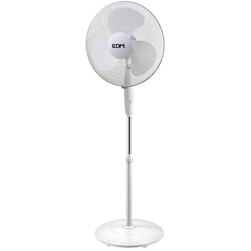 Ventilateur de pied blanc avec base circulaire 45w ø helices 40cm hauteur reglable 110-130 cm EDM