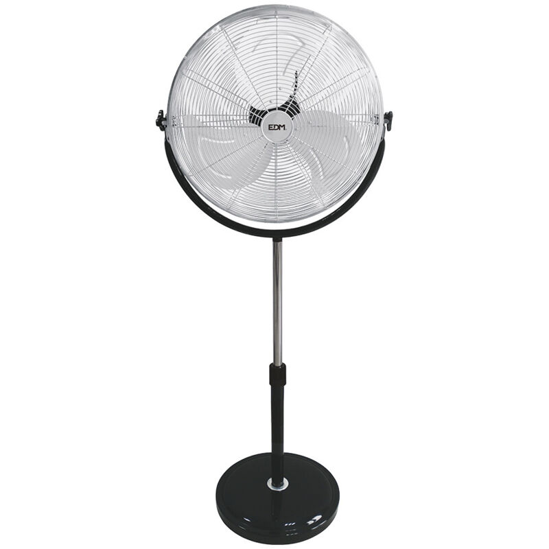 EDM - Ventilateur sur pied industriel a base circulaire chrome/noir puissance : 120w pales : ø50cm hauteur reglable 118-148cm