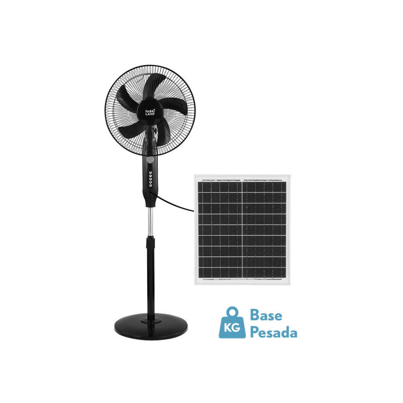 FABRILAMP Ventilateur De Pie Solar Boreal Black 30w 3vel 5asp Port Usb Motor Dc Y Luz Night Regx43x38cm Cable 4,20m