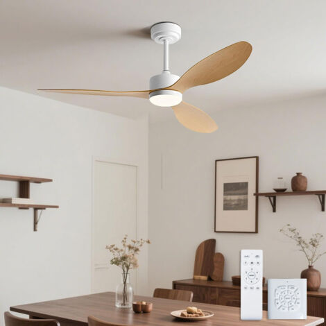Ventilateur de plafond 106 cm avec lumière, télécommande et contrôleur mural, moteur CC silencieux, 6 vitesses, 3 températures de couleur, minuterie