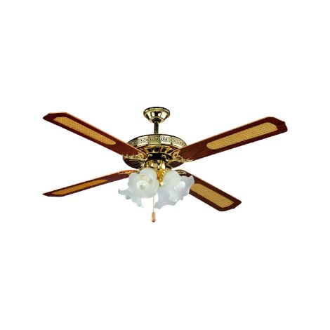 Ventilateur de plafond 132 cm – 4 pales en similicuir – 3 vitesses – 4 points lumineux E27 – Puissance 70W – Inversion de marée – Effe