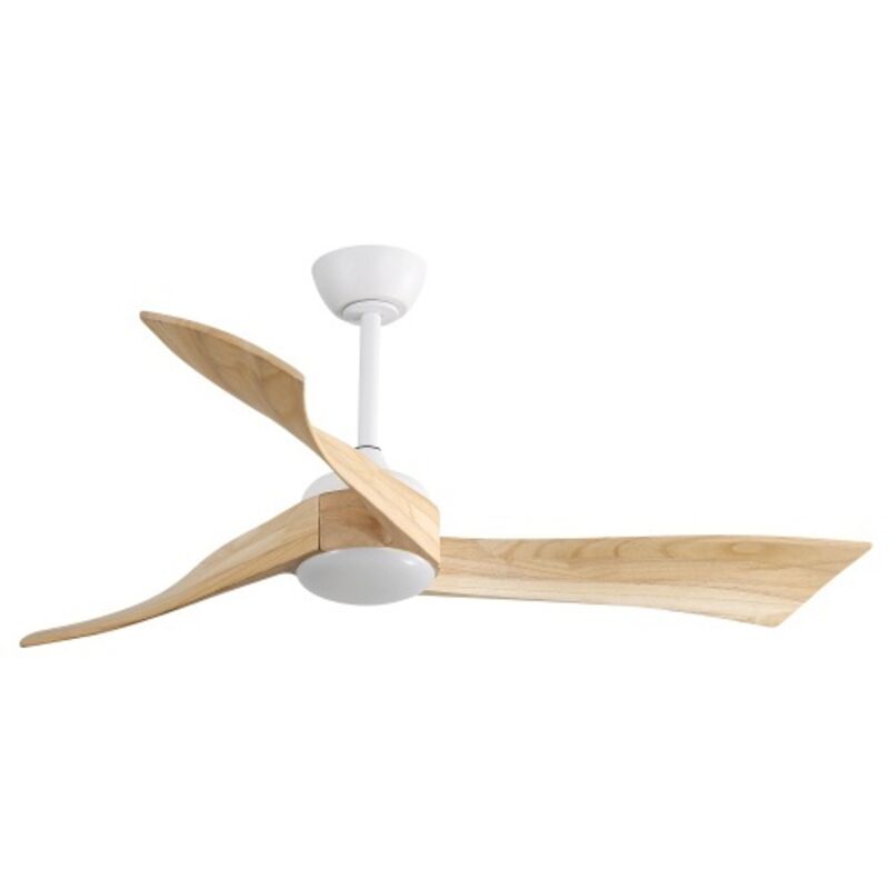 Ventilateur de plafond 132 cm, avec 3 pales en bois, 6 vitesses, télécommande, moteur CC à économie d'énergie pour salon et chambre à coucher - Blanc