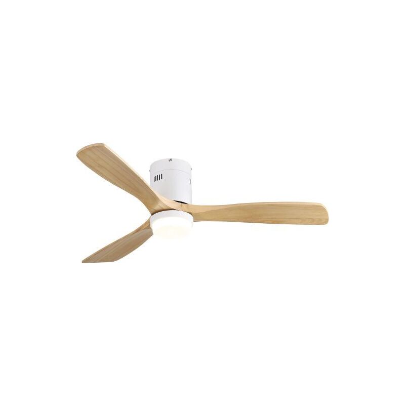 Ventilateur de Plafond 132 cm, avec 3 Pales en Bois Massif, 6 Vitesses, Lumière LED Dimmable, Télécommande, Moteur DC Réversible, pour Salon et