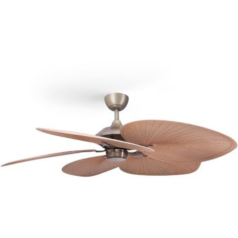 Ventilateur de plafond Ø132 cm nickel – 5 pales marron clair – Moteur DC silencieux – Fonction été/hiver – Débit d’air 170 m³/min – Sulion