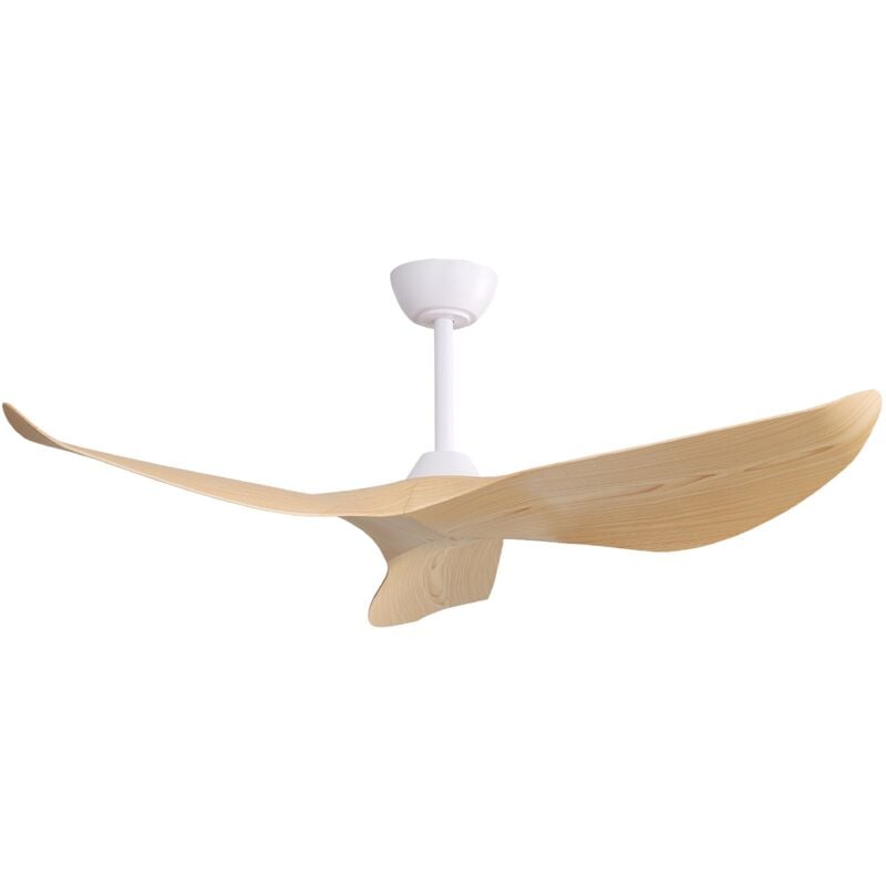 Ventilateur de Plafond 132cm, avec 3 Pales Courbées en ABS, 6 Vitesses, Moteur DC Réversible, Télécommande, pour Salon et Chambre - Naturel