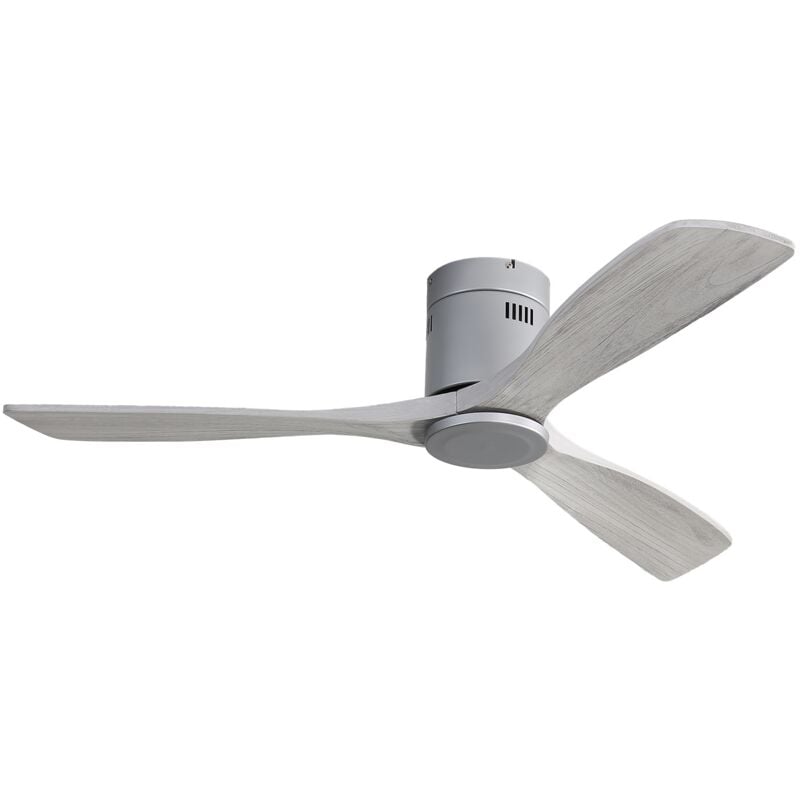 Eifson - Ventilateur de plafond 132cm, avec 3 pales en bois massif, silencieux, moteur dc réversible, télécommande, pour salon et chambre - Gris