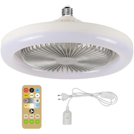 Ventilateur de plafond 2 en 1 avec éclairage LED E27 30 W, variateur, minuterie et télécommande - Prise UE - Argent
