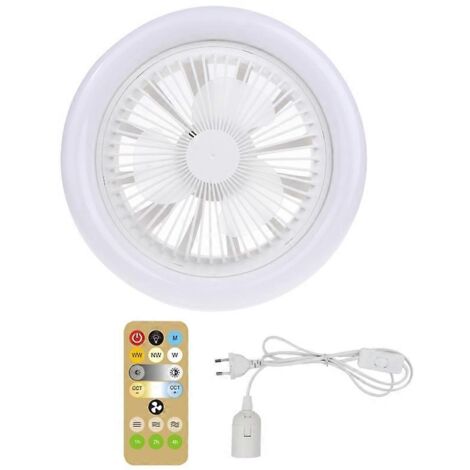 Ventilateur de plafond 2 en 1 avec éclairage LED E27 30 W, variateur, minuterie et télécommande - Prise UE - Blanc