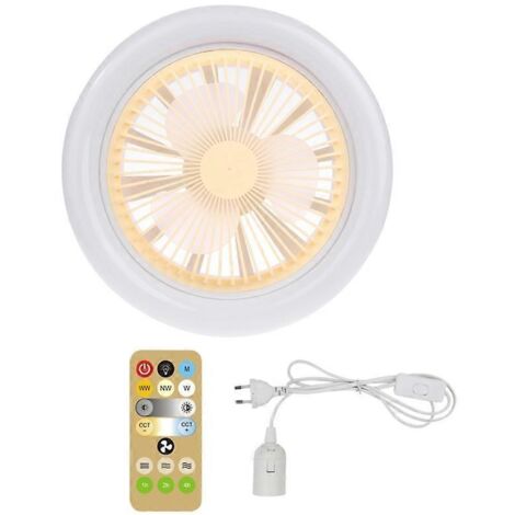 Ventilateur de plafond 2 en 1 avec éclairage LED E27 30 W, variateur, minuterie et télécommande - Prise UE - Jaune