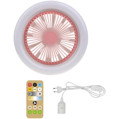 Ventilateur de plafond 2 en 1 avec éclairage LED E27 30 W, variateur, minuterie et télécommande - Prise UE - Rose
