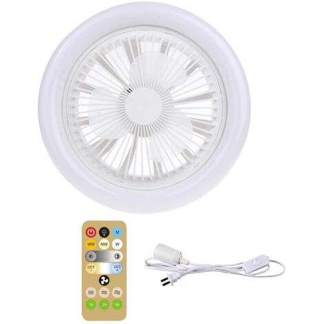 Ventilateur de plafond 2 en 1 avec éclairage LED E27 30 W, variateur, minuterie et télécommande (prise US), blanc.