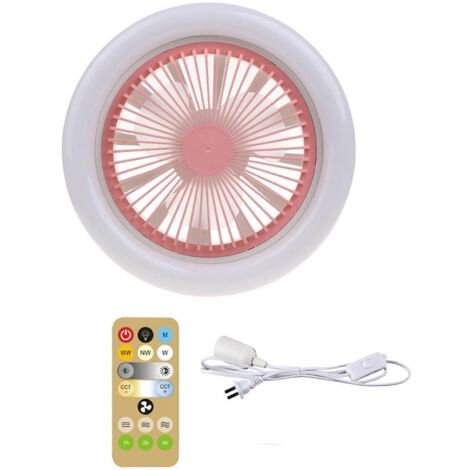 Ventilateur de plafond 2 en 1 avec éclairage LED E27 30 W, variateur, minuterie et télécommande (prise US) - Rose