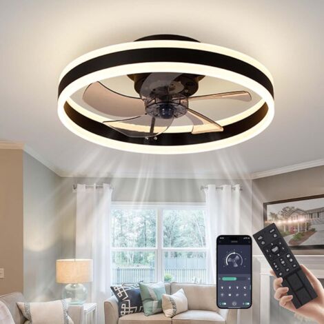 Ventilateur de plafond 40 cm avec lumière, télécommande/contrôle par application, 6 vitesses, intensité variable, 3 températures de couleur, Noir