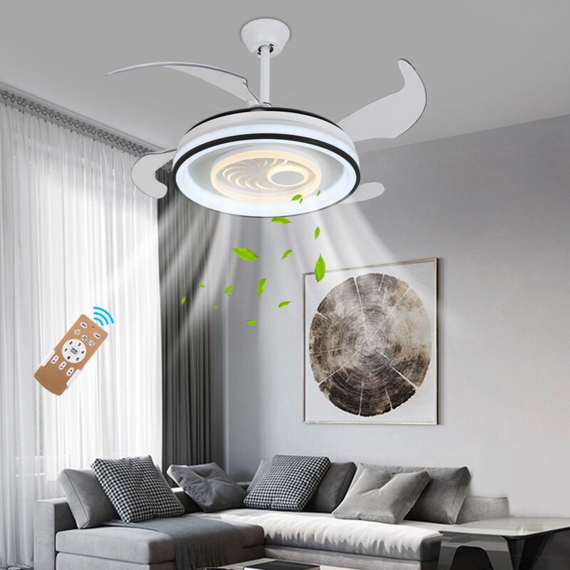 Senderpick - Ventilateur de plafond 42 pouces à led avec pale rétractable, ventilateur de plafond dimmable avec lumière et télécommande