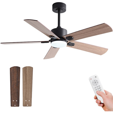 Ventilateur de plafond 42 pouces avec lumière noir et noyer foncé, 5 pales, télécommande, 6 vitesses, moteur dc silencieux en métal et bois