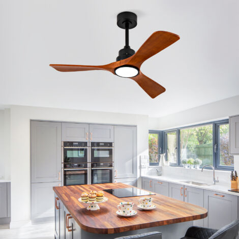 Ventilateur de plafond 42 pouces lumineux 3 pales bois,double commande murale/télécommande. Moteur DC silencieux mémoire intégrée.