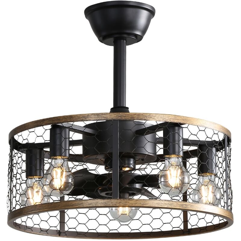 Eifson - Ventilateur de plafond 50 cm, avec 7 pales en bois, 6 vitesses, moteur silencieux 85265 v, télécommande, style cage industrielle - Noir