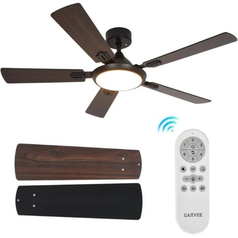 Ventilateur de Plafond 52 Pouces à 5 Pales avec Lumière, 6 Vitesses de Ventilation, Éclairage LED à Intensité Variable 3 Couleurs, Moteur CC Réversible, Télécommande(BARRE NOIRE)