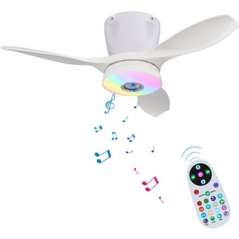 Ventilateur de plafond 54 cm avec éclairage, télécommande/contrôle via application, Ventilateur de plafond intelligent avec haut-parleur, 3 vitesses